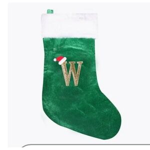New Initial Monogram Christmas Stocking Personalized green Velvet letter W